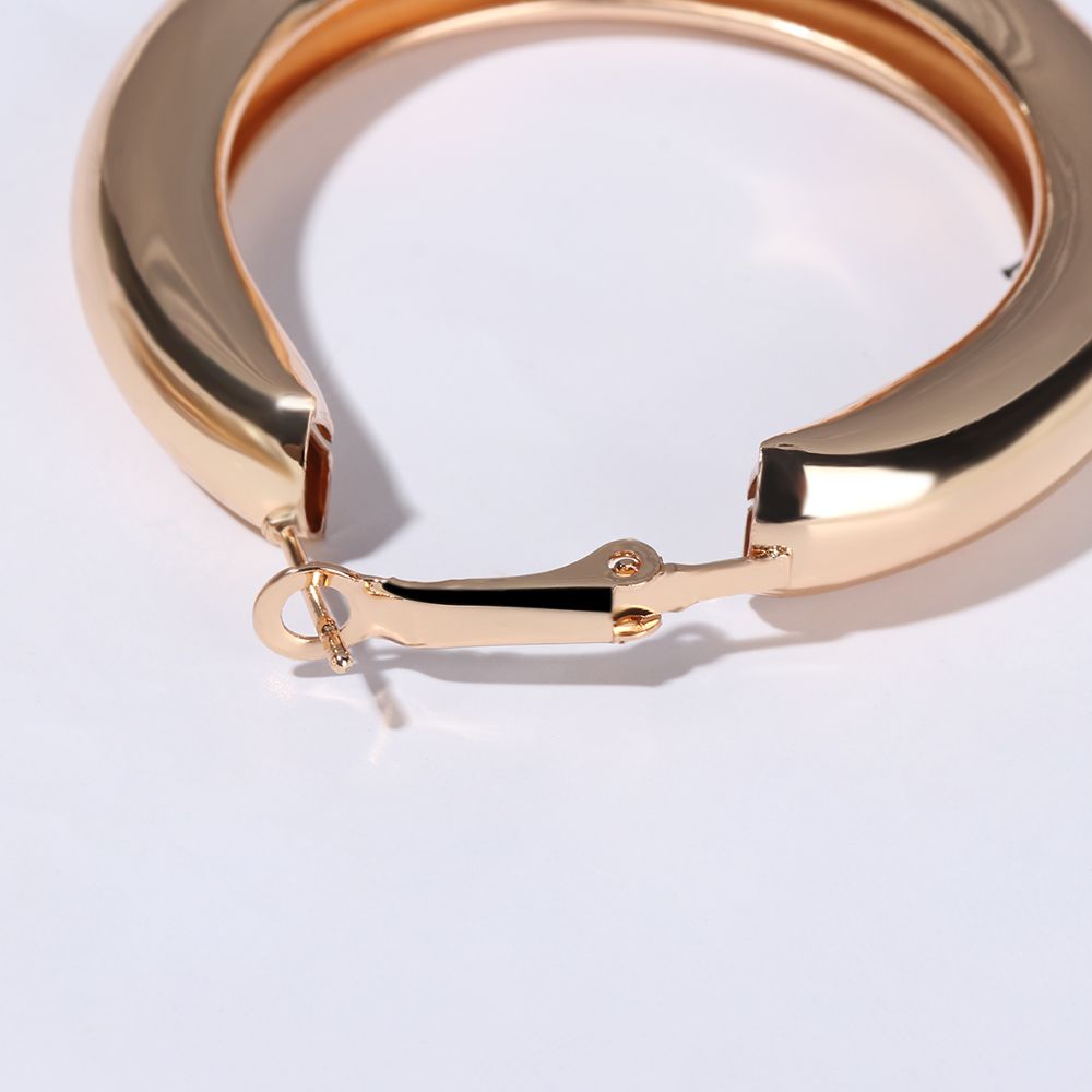 Punk Rock Minimalist 50mm Hoop Earrings Big Gold Alloy Thick Tube Round Circle