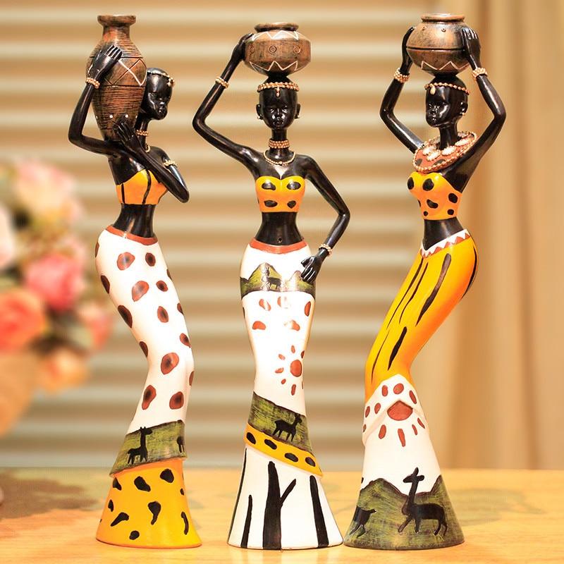 3Pcs/Set Resin African Girls Crafts Living Room Figurines Home Decoration Office Desktop Africa Women Ornaments