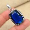 Blue Sapphire Lab-Created Gemstone 925 Sterling Silver Handmade Pendant Jewelry