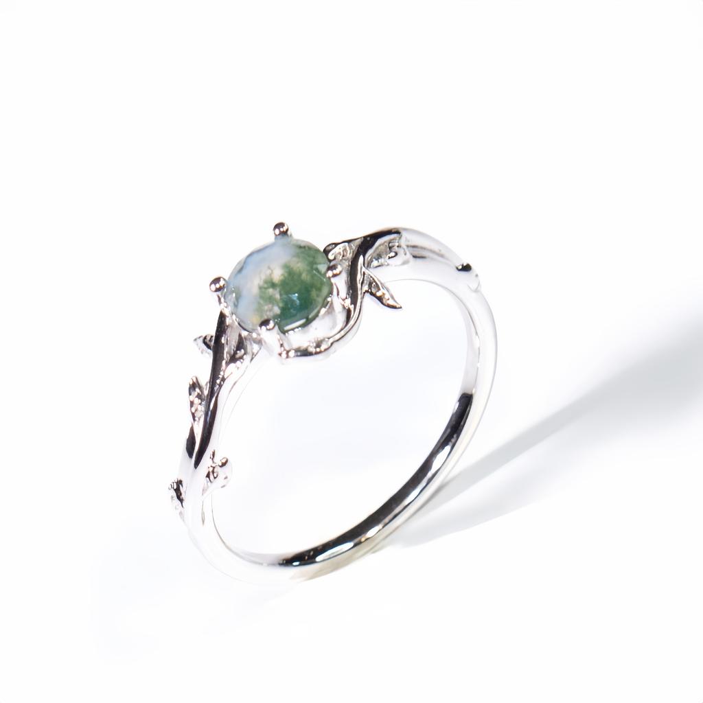 Круглое обручальное кольцо из мохового агата Кольца из мохового агата Sliver Promise