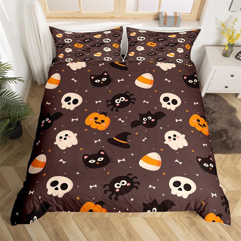 Halloween Duvet Cover Queen Boys Trick Or Treat Bedding Collection For Kids Teen Room Decor Microfiber Soft Sugar Skull Comforter Cover