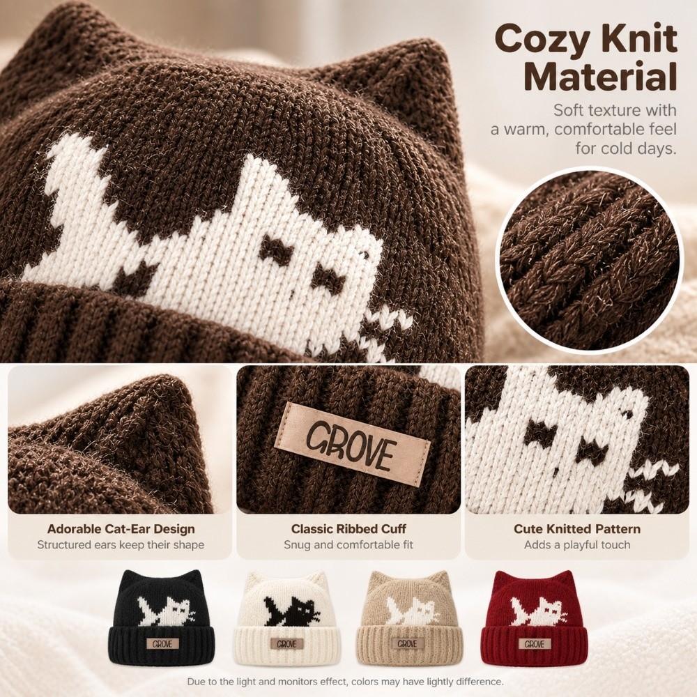 Elastic Knit Cat Ear Beanie Cat Ear Knitted Beanie Hat New Winter Knit Cap Women Winter Wear