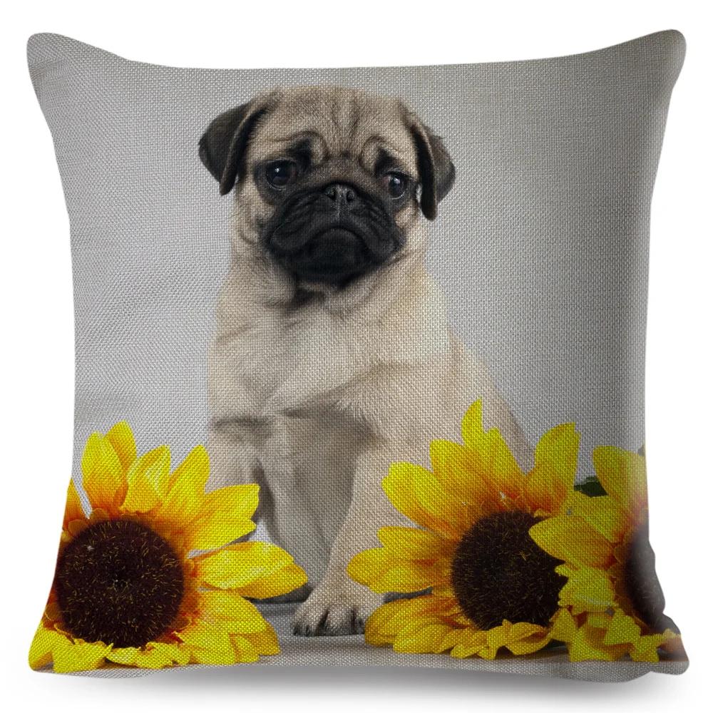 Both Sided Pug Dog Print Cushion Cover Decoration Pet Animal Pillow Case for Sofa Home Car Linen Pillowcase 45x45cm