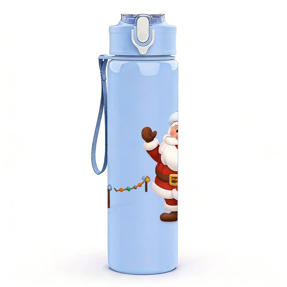 1PC Santa Snowman Christmas Winter Pattern 750ml Color Plastic Sports Water Bottle Leakproof Flip Straw Lid Suitable for Sports Office Home Use
