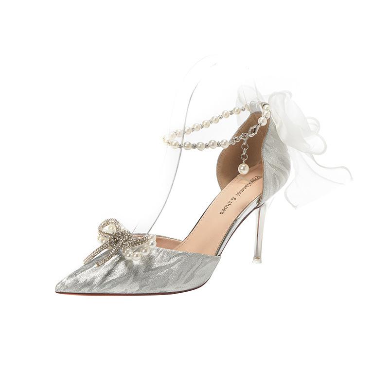 Летние женские босоножки с роскошным острым носком, украшенные стразами, бантом и цветком, на шпильках, банкетные свадебные туфли на высоком каблуке