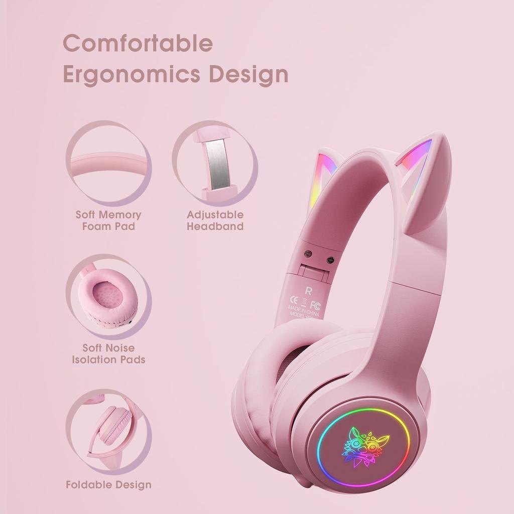 B90 Bluetooth кошачьи наушники, беспроводной и проводной режим складная гарнитура с микрофоном, RGB светодиодная подсветка, для девочек школьные игровые мобильные телефоны ПК планшет