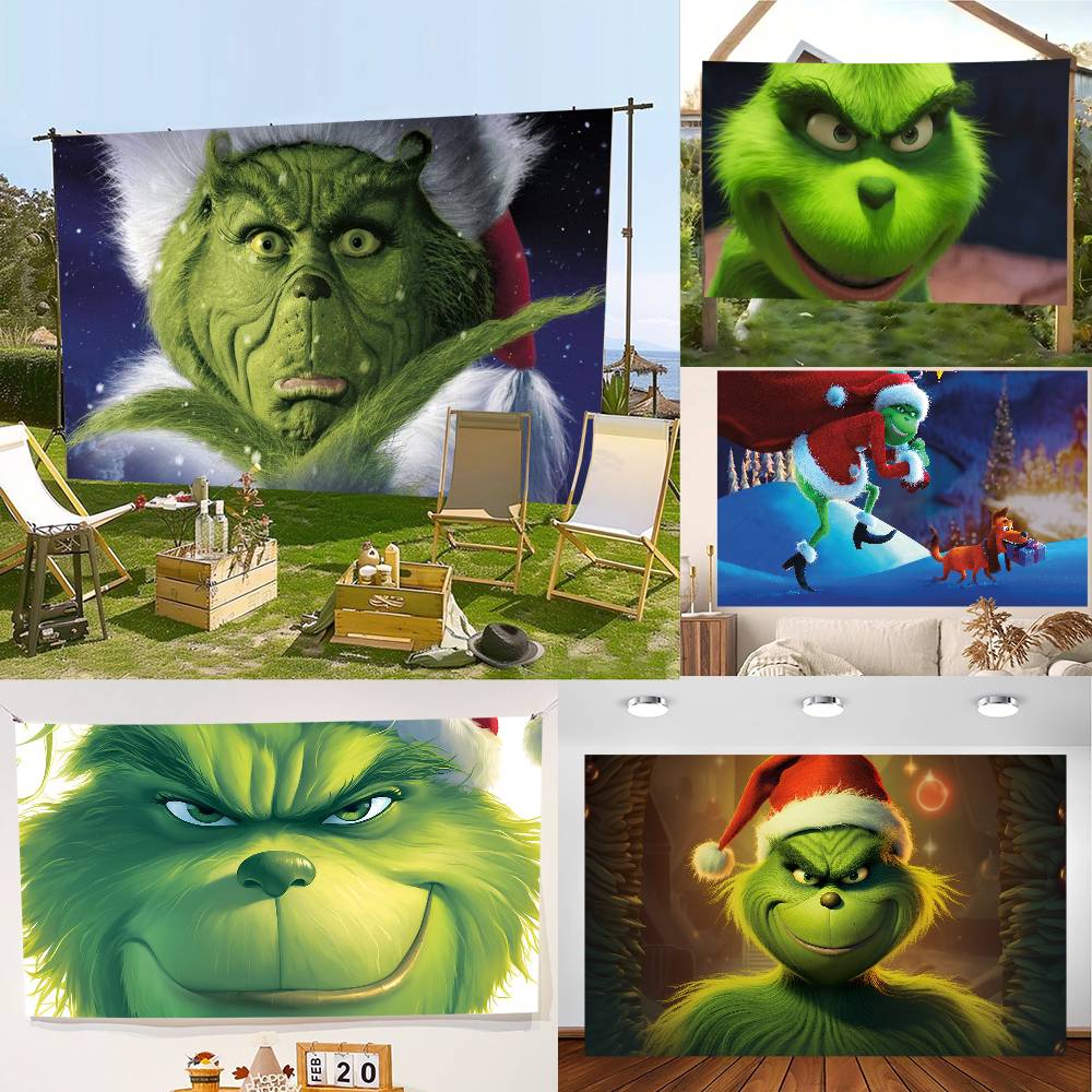Winter Christmas Grinch background cloth,background decoration, room, photo studio prop-suitable for home decoration, parties