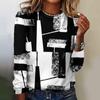 Geometry Simple Plaid Long Sleeves T Shirts Fall Fashion New Women's T-shirts Casual Loose Women Clothing Cotton O-neck Pullover