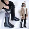 Autumn Winter New Girls Long Boots Korean Style Cartoon Plush Soft Sole Kids Leather Boots Children's Boots