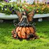 Festive Garden Stake Pumpkin Fairy Stake, 2D Acrylic Butterfly Wing Yard Art Waterproof Outdoor Halloween Decoration for Lawn Patio
