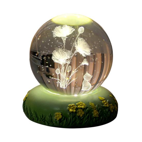Flower Faux Crystal Ball Night Light 3D Rose Tulip Carnation