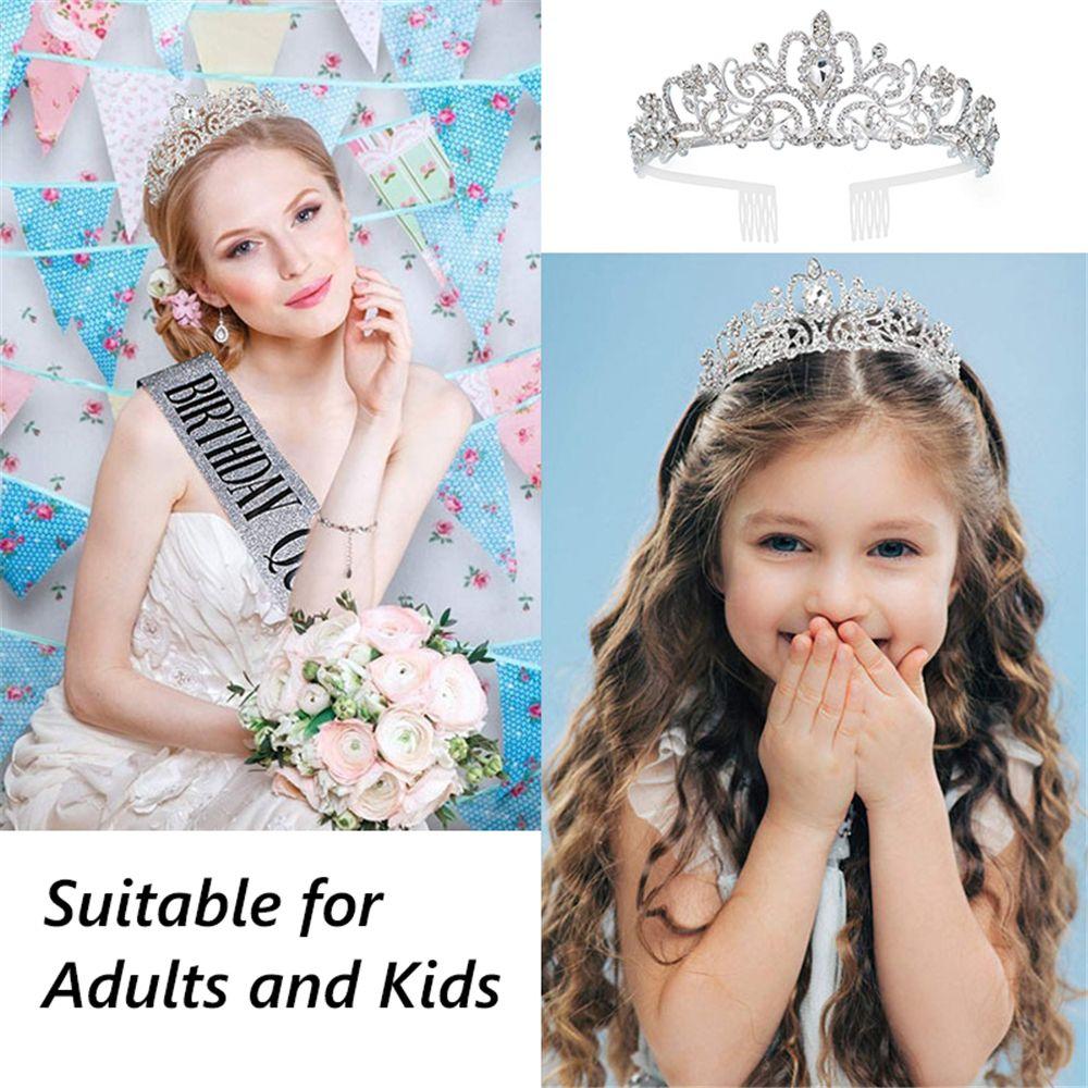 Bridal Hair Accessories Princess Rhinestone Crown with Combs Crystal Headband Silver Tiara Crown