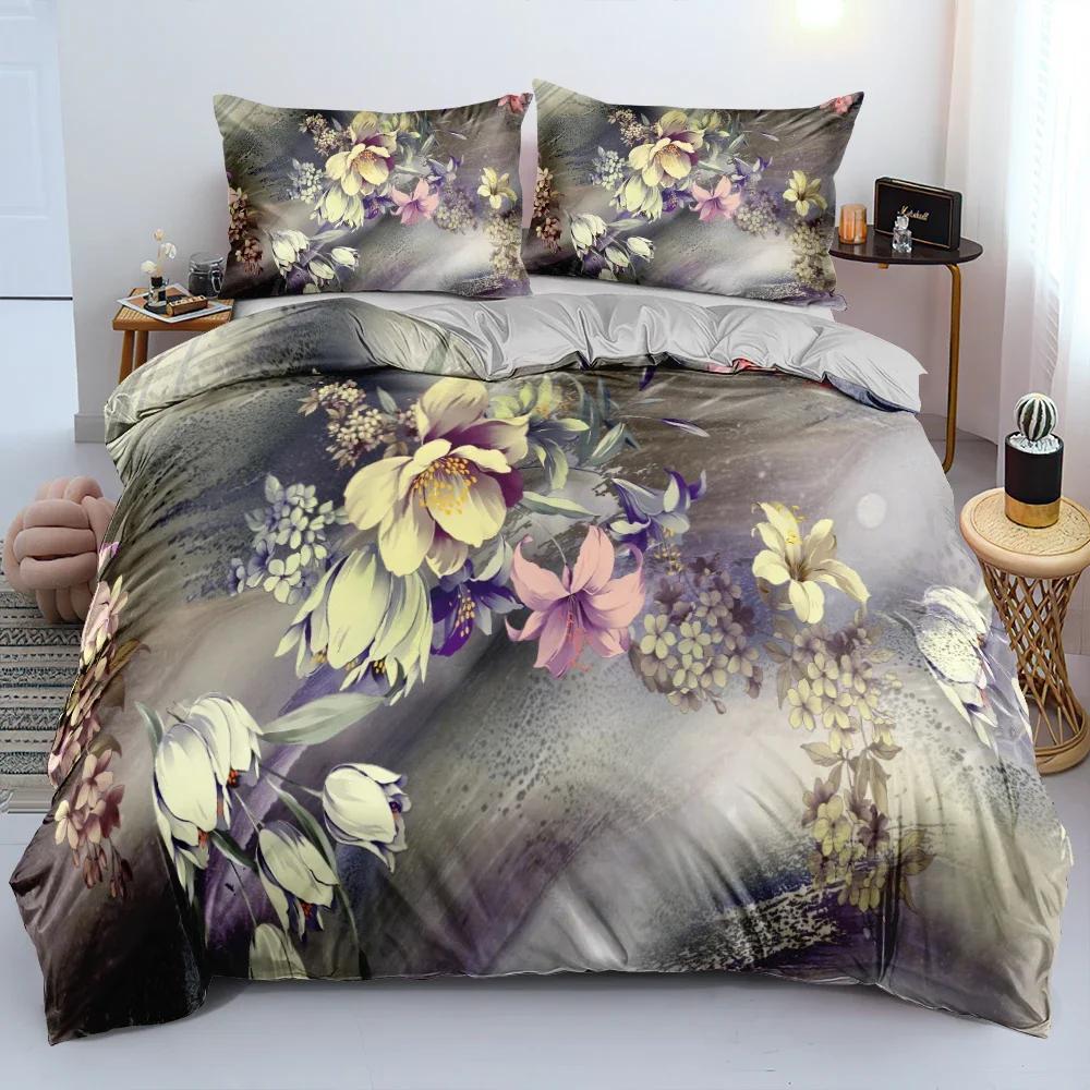 3D Printed Classic Flower Blue Gold Bedding Set Single Twin Double Queen King Cal King Size Bed Linen Set