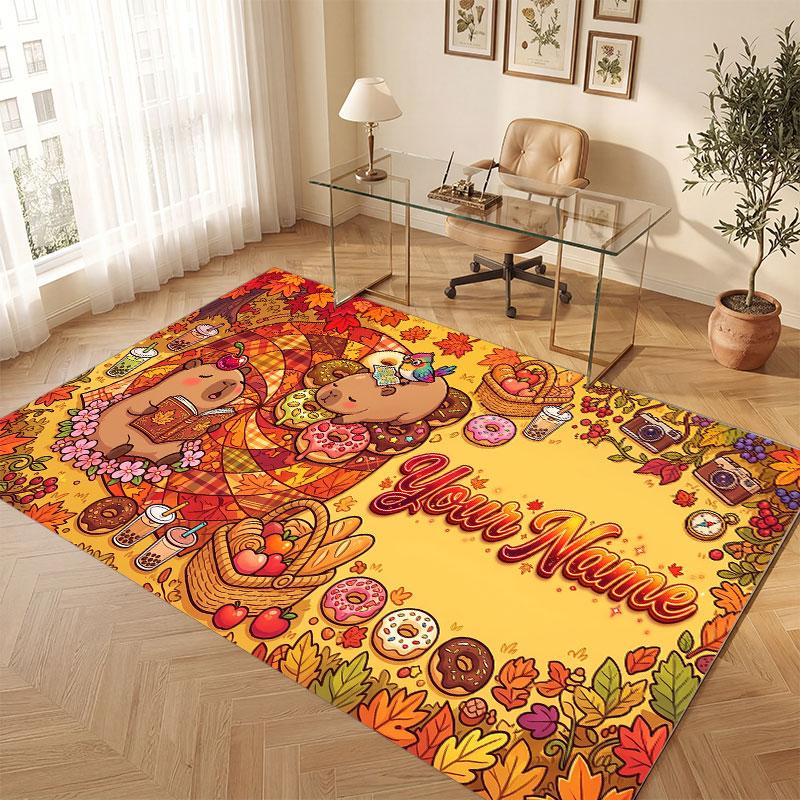 Mountain Landscape Theme Crystal Velvet Floor Rug Personalized Custom Name Text Warm Carpet Home Decoration