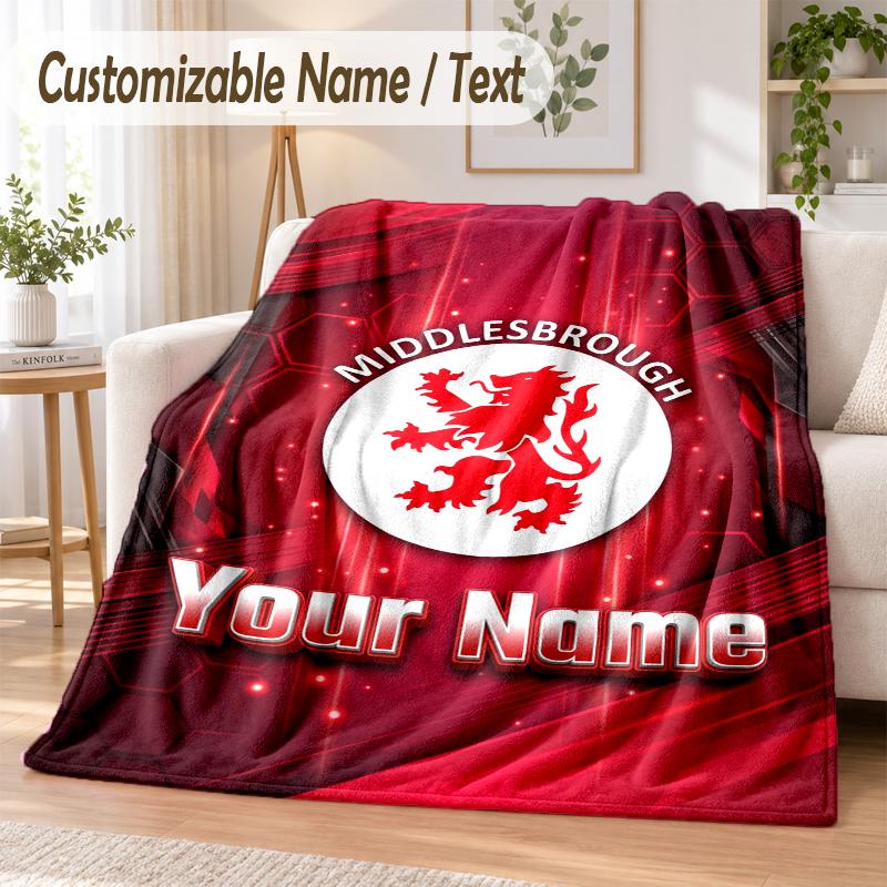 Custom Text Flannel Blanket Middlesbrough FC Print Warm Cozy Blanket Home Sofa Bedding