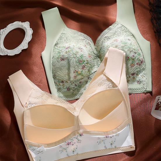 Женский бюстгальтер с вырезом из кружева с цветочным принтом, широкий ремень для плеч, эластичный, мягкий, дышащий, с подкладкой, без проволоки, не затягивает грудь, сексуальная одежда для взрослых