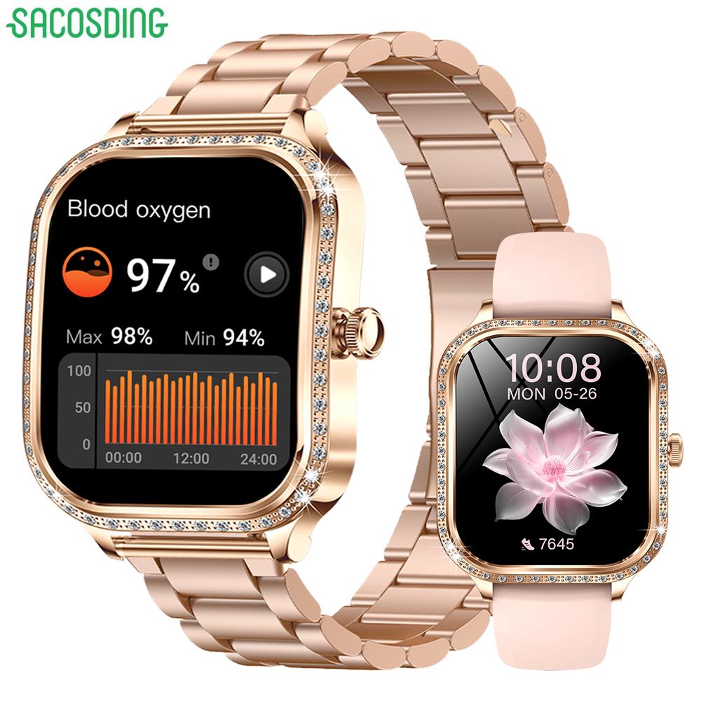 SACOSDING женские роскошные умные часы Diamond женские 1,75 дюйма Bluetooth Call AI Voice Health Monitor фитнес-трекер умные часы