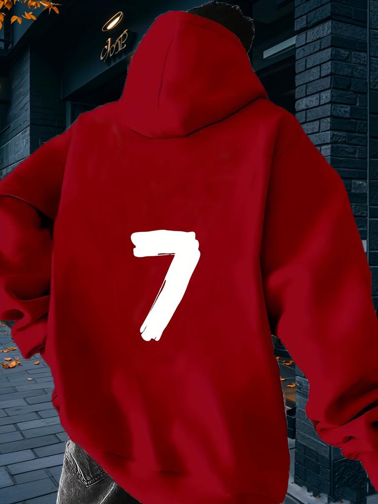 Men's street style hoodie with bold number 7 print - long sleeves, regular fit, front pockets
