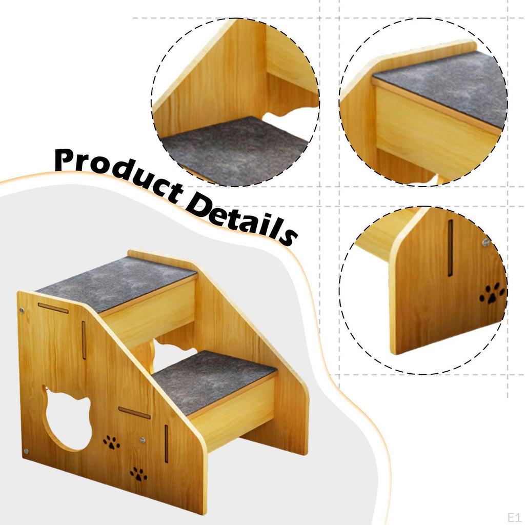 Лестница для собак из дерева, лестница для кошек, 2 ступени, противоскользящие принадлежности, домик для питомцев
