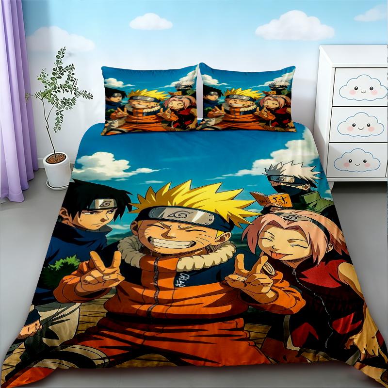 Kids 3pcs Duvet Cover Naruto Cartoon Anime Bedding Set Comfortable Breathable Quilt Cover Queen King Full Bedroom Decor