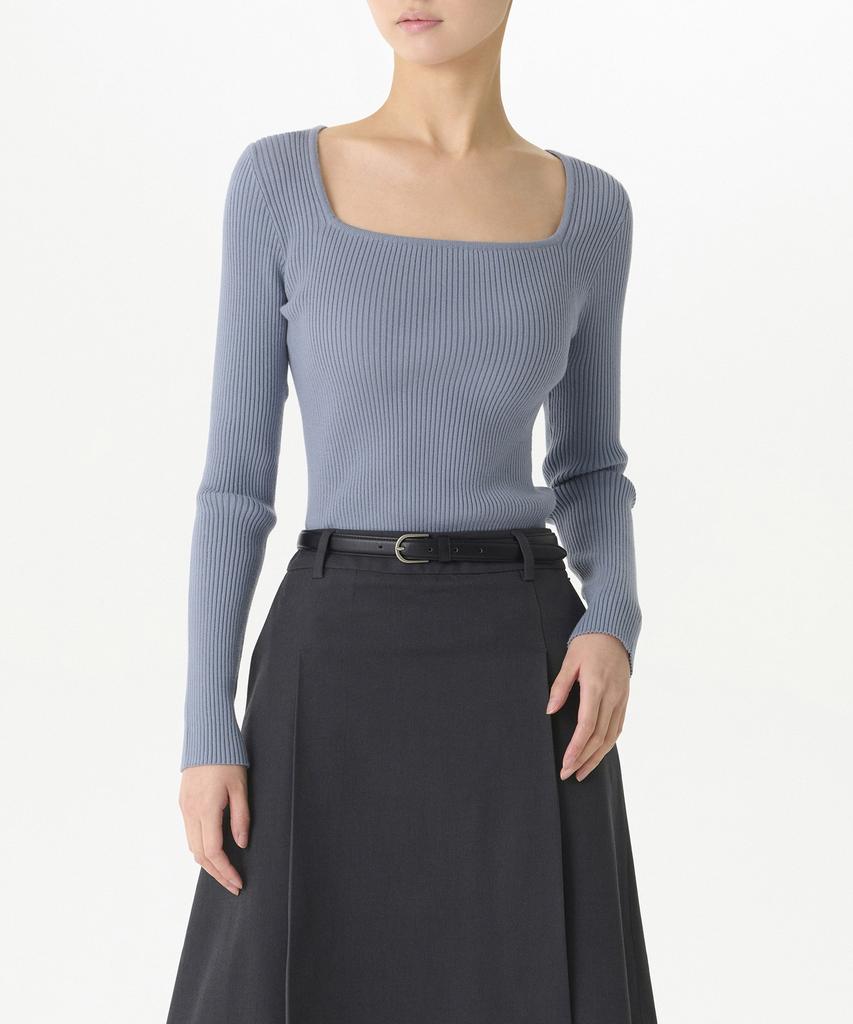 MUSINSA STANDARD WOMAN Women'S Ribbed Slim Square Neck Knit [Blue Grey]
