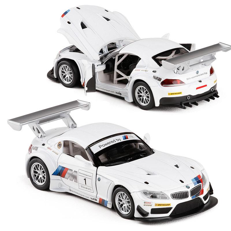 Масштаб 1/24 Z4 GT3, литая под давлением модель автомобиля, игрушечный автомобиль с откатным механизмом, звуком и светом для детей, коллекция подарков для мальчиков и девочек