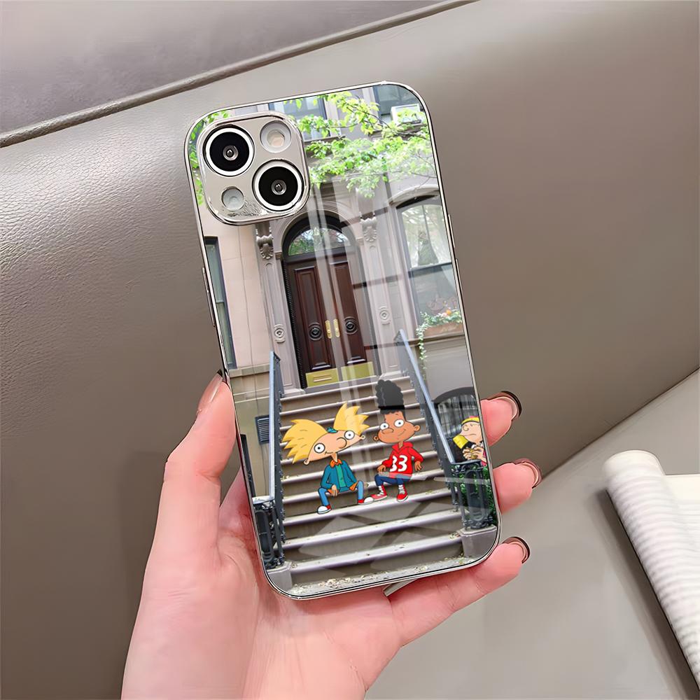 Мультяшный чехол для телефона Хей Арнольд Для IPhone 17 Pro Max 15 Pro 16 14 Plus 12 13 Mini 11 Pro Ударопрочный Гальванизированный Стеклянный Чехол