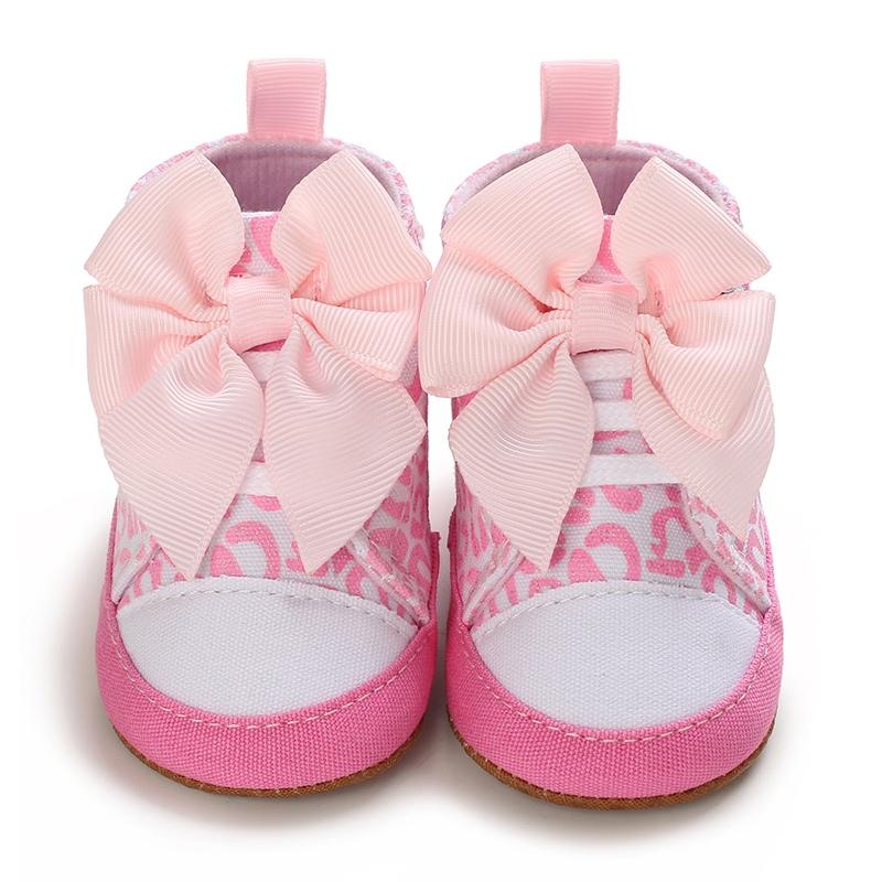 Детские парусиновые повседневные кроссовки с бантиком для новорожденных, милые кроссовки для первых прогулок для маленьких девочек, Нескользящая обувь для малышей