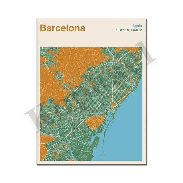 Барселона. Севилья. Бильбао. Мадрид. Альмерия. Цветная карта городов Испании. Искусство стены. плакат