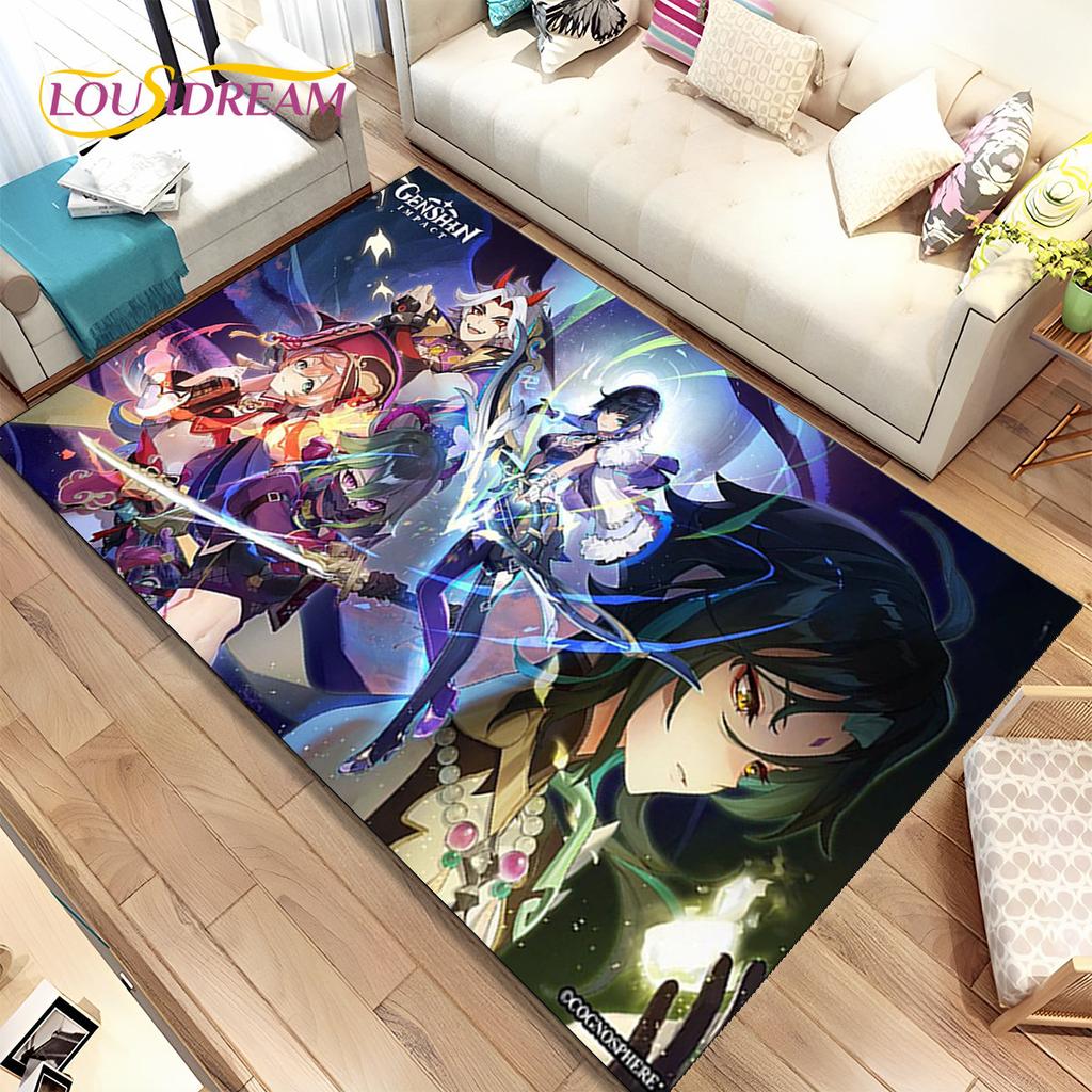 Genshin Impact Cartoon Game Area Rug, ковер для дома, гостиной, спальни, дивана, дверного коврика, кухонного декора, детский нескользящий напольный коврик