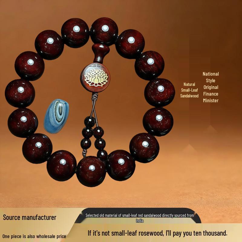 Genuine Indian Red Sandalwood Buddhist Beads Bracelet for Men & Women – 1.5 Gold Star Old Material Rosewood