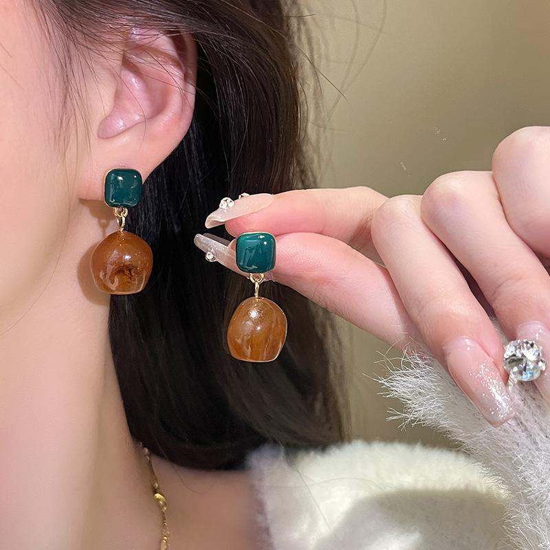 Многоцветные серьги-гвоздики с геометрическим дизайном из эмали и смолы для женщин - стиль интернет-знаменитости