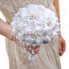 Handmade Rhinestone Bridal Bouquet Crystal Wedding Round Tossing Bouquet Artificial Flower Bunch for Bride Bridesmaid