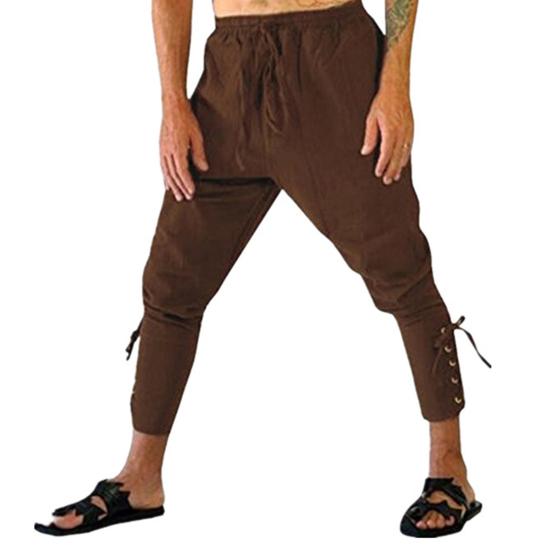 Мужские брюки винтажные пиратские брюки мужские косплей викингов с эластичной резинкой на талии Ренессанс средневековые готические укороченные брюки пиратский костюм брюки мужская одежда