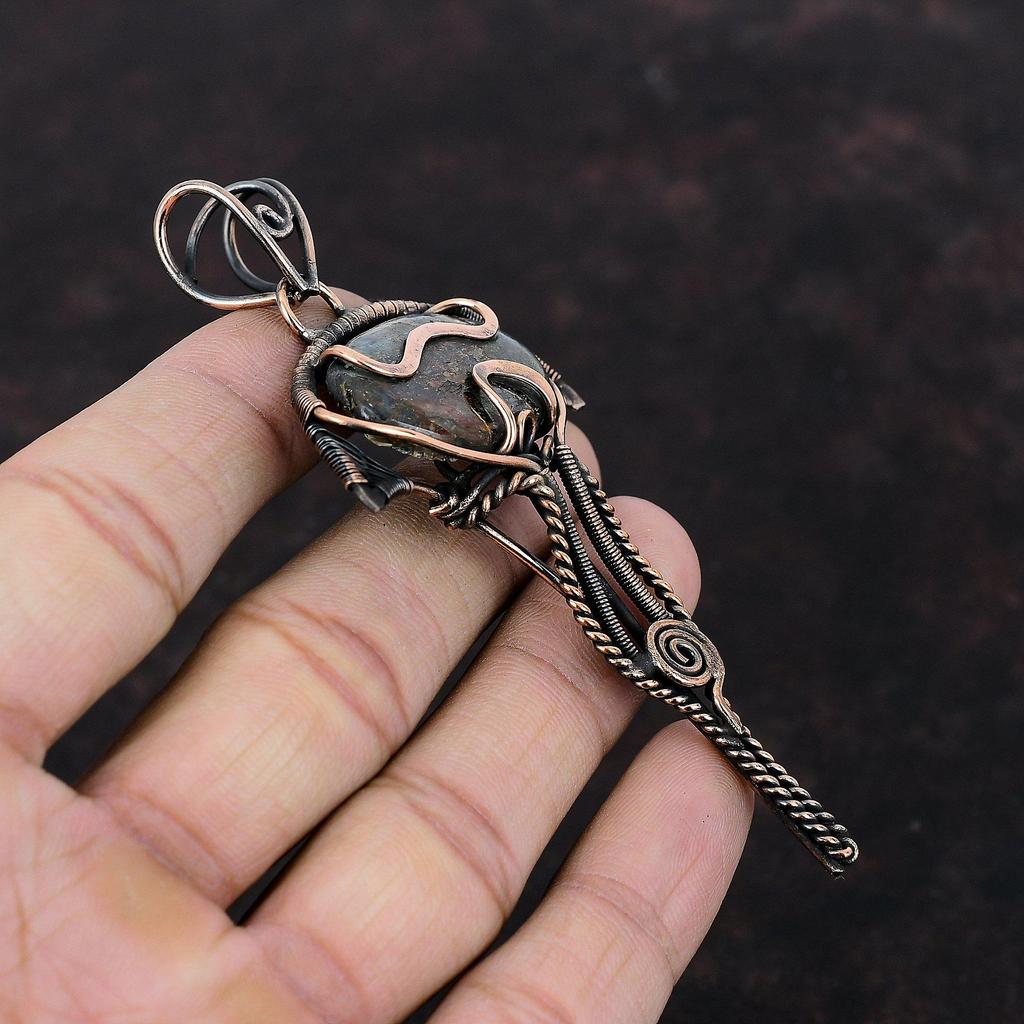 Подвеска из кианита, подвеска из медной проволоки, обернутая драгоценным камнем, ручная работа, подвеска в стиле бохо-хиппи, медные украшения, элегантная подвеска, подарок для него, уникальные украшения