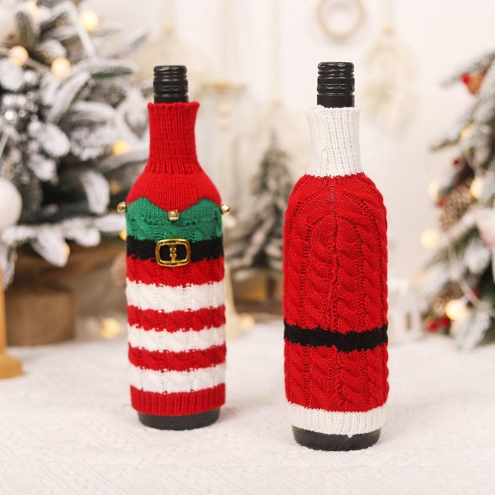 2pcs DIY Christmas Bottle Knitting Dress Creative Wine Bottle Knitted Sweaters Party Supplies