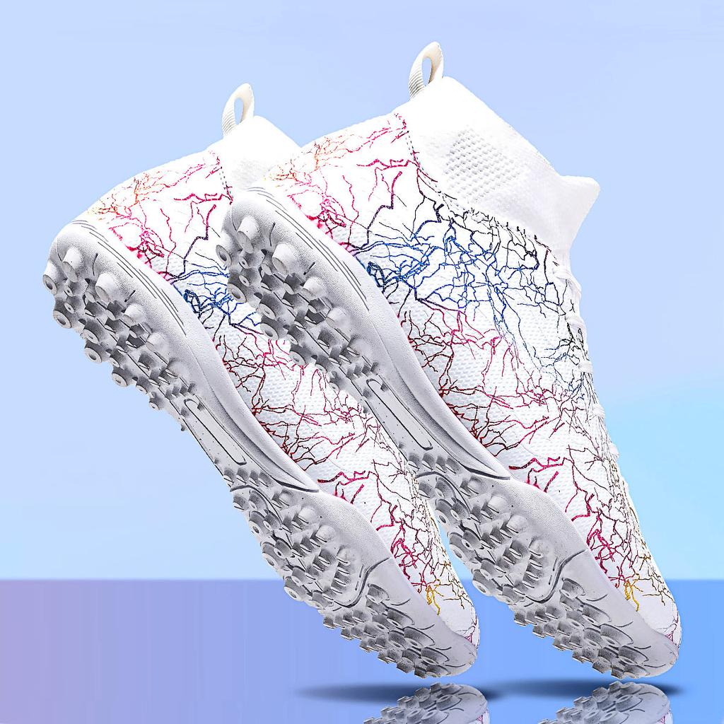 Новые футбольные бутсы с высоким верхом, длинными шипами, золотым камуфляжем, профессиональные кроссовки, с шипами, нескользящие, взрослые мужские и женские футбольные бутсы