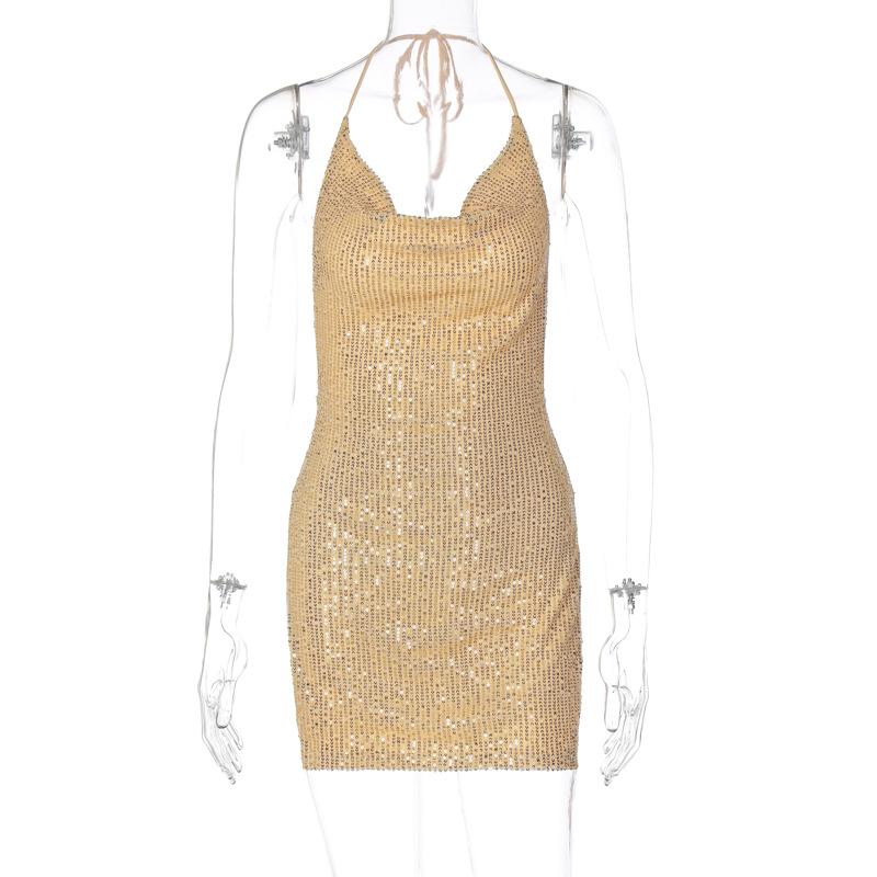 Уличные сексуальные короткие женские платья с открытой спиной и полым висячим вырезом