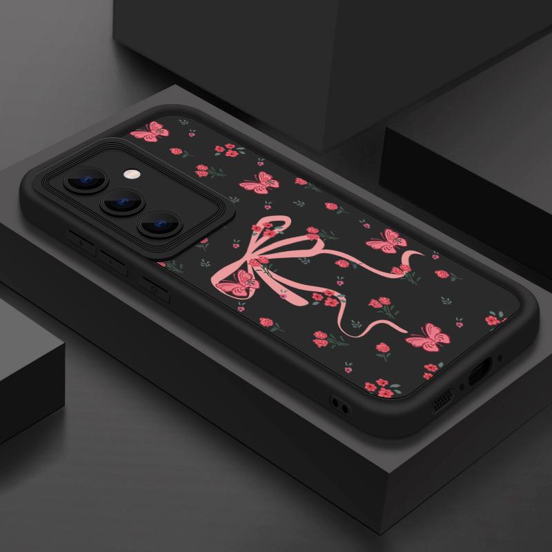 Для Samsung S25 Ultra S24 FE S23 S22 A56 A36 A55 A16 A15 A35 чехол для телефона с бантом и цветочным принтом TPU матовый противоударный мягкий силиконовый защитный чехол для объектива