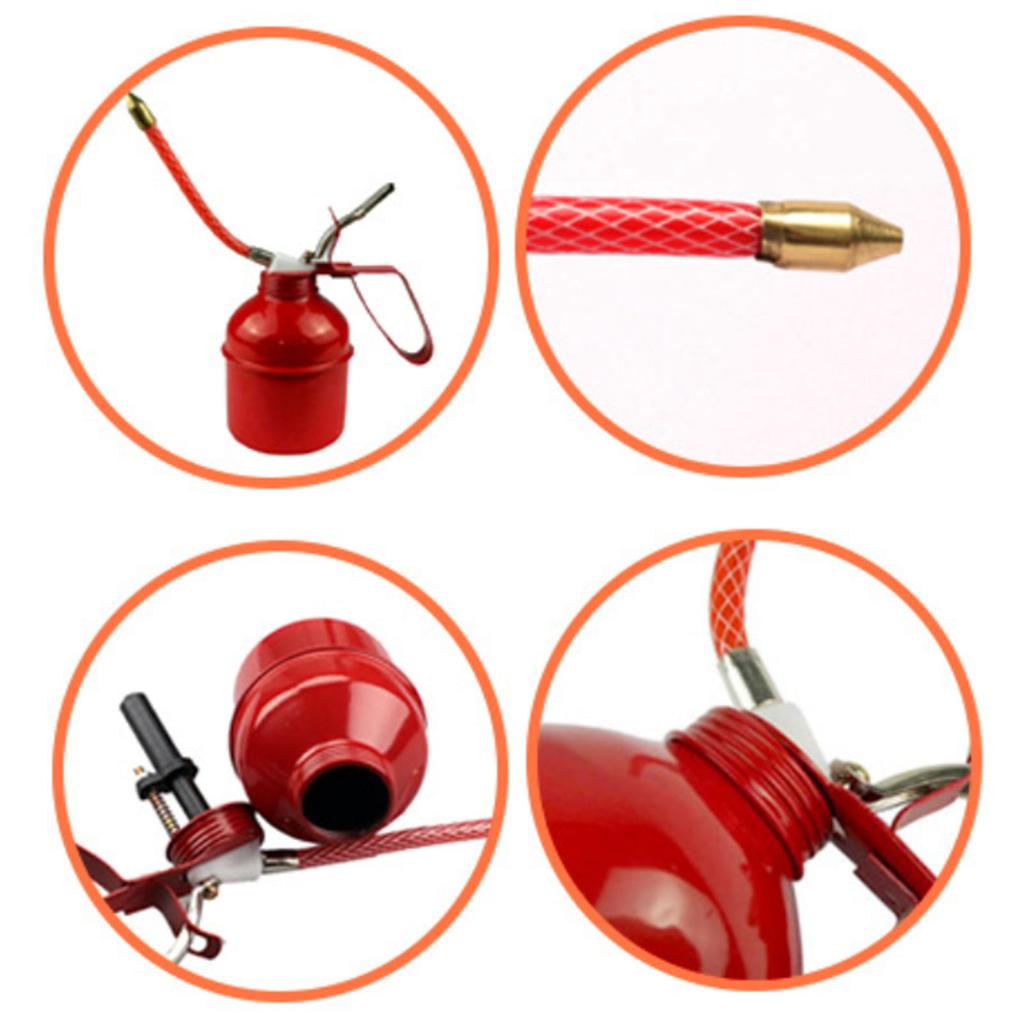2PCS Hand Pump Oiler Can Press Type Metal Lever with Hose 500ml Oiler Spray Can for Auto Repair Shops