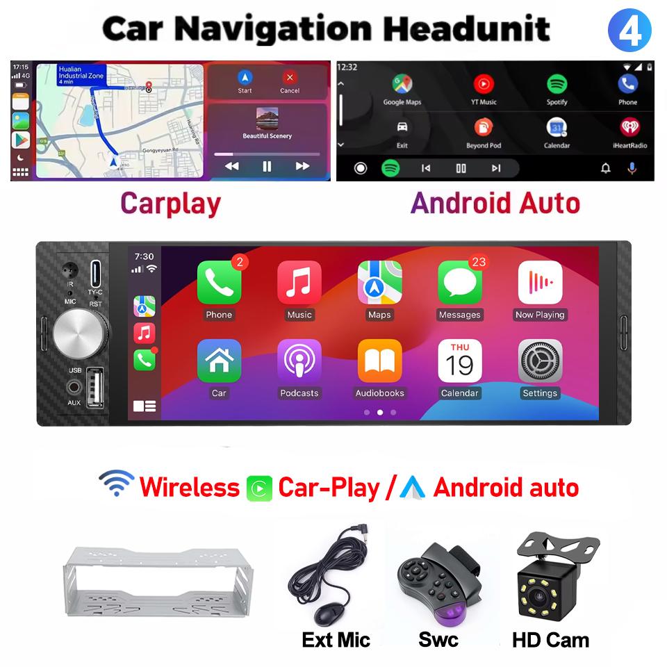 LEHX 6.36 Inch 1DIN Universal MP5 Car Radio Support Wireless Carplay Android AUTO AUX IPS Touch Screen Multimedia Video Player