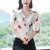 Chiffon Shirt Women's New Spring Autumn Mom Age Reducing Print Blouse Turn Down Collar 3/4 Sleeve Top 4XL
