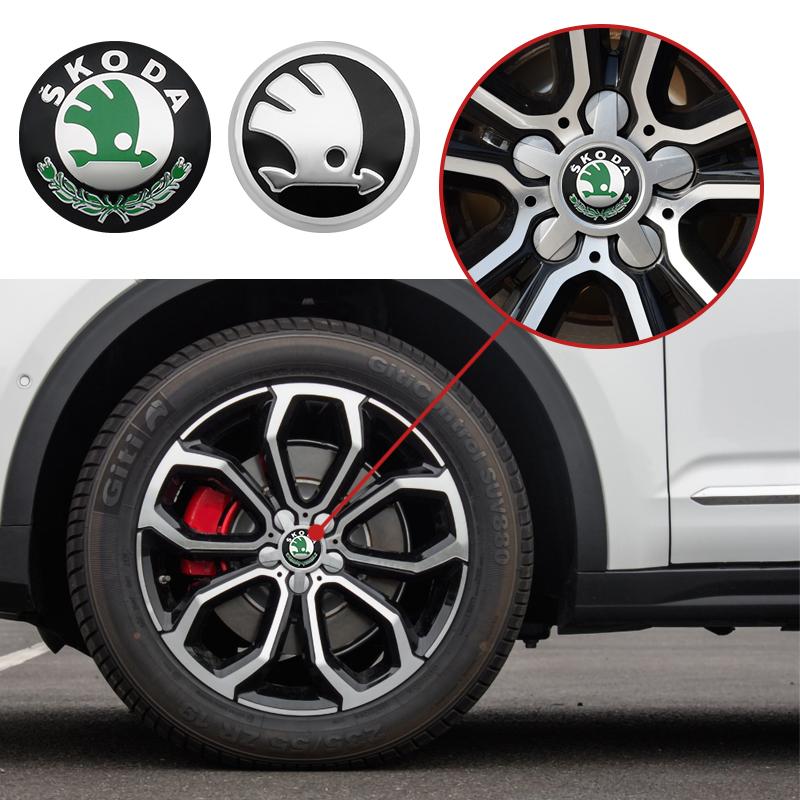 RUDX8 4Pcs 56mm Car Wheel Center Hub Caps Badge Sticker Decals Accessories For skoda 3 2 VRS Vision Kodiaq Favorit Rapid Octavia A5 A7