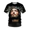 Summer Round Neck 3D Christ Jesus Print Top Fashionable Casual Short Sleeved Men's T-shirts