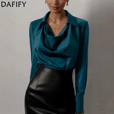 Женская мода, повседневные весенне-осенние однотонные рубашки-поло с длинным рукавом и принтом, блузки и рубашки