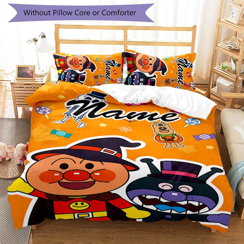 3pcs Anpanman Cover Set - Personalized Name, HD Printed Bedding with 1 Cover and 2 Pillowcases - Perfect for Home Decor, Easy Care