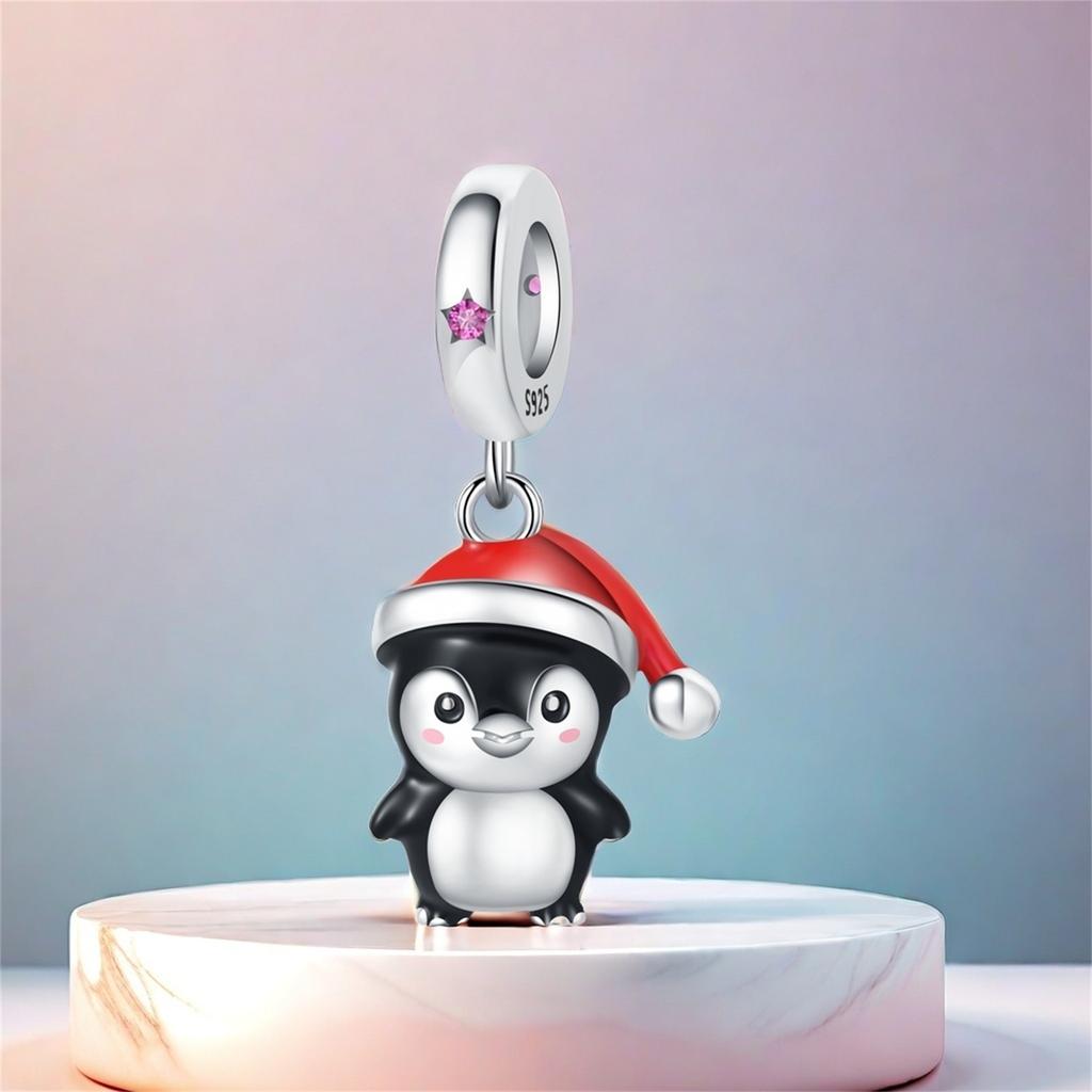 925 Silver Cute Christmas Penguin Pendant Bracelet Charms Fit Bangle For Women Jewelry Party Beads Gifts DIY Accessory