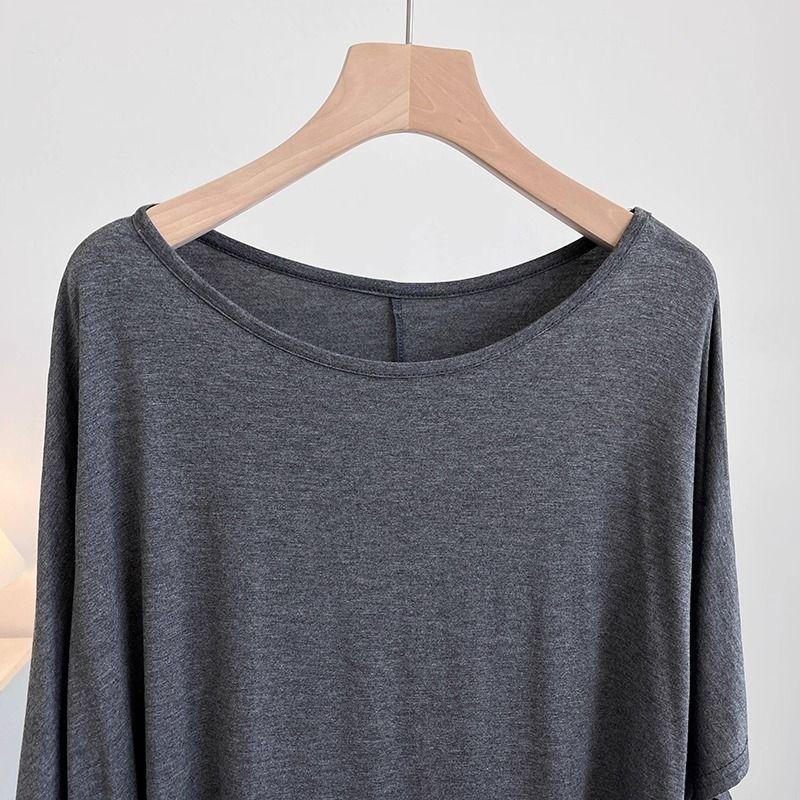 Футболка женская однотонная повседневная большого размера свободная с круглым вырезом пуловер с короткими рукавами топы