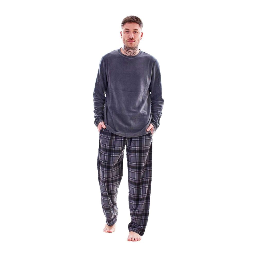 Keanu Mens Checked Microfleece Long Pyjama Set