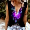 Женские майки, сексуальные летние топы без рукавов с v-образным вырезом, жилет с 3D светящимся принтом бабочки, крутые легкие топы